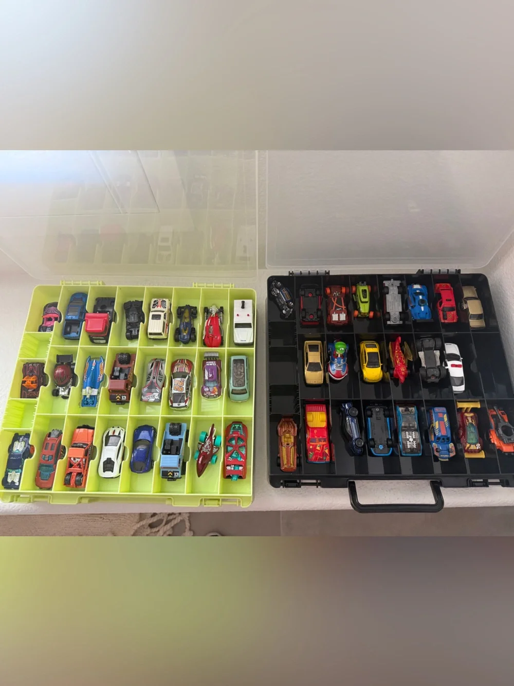 Double-Sided Hot Wheels Storage Cases with Cars Included (2 Cases)